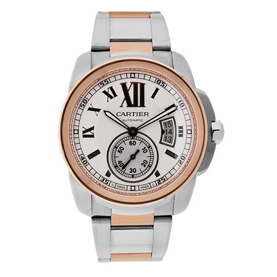 cartier calibre rose gold and steel